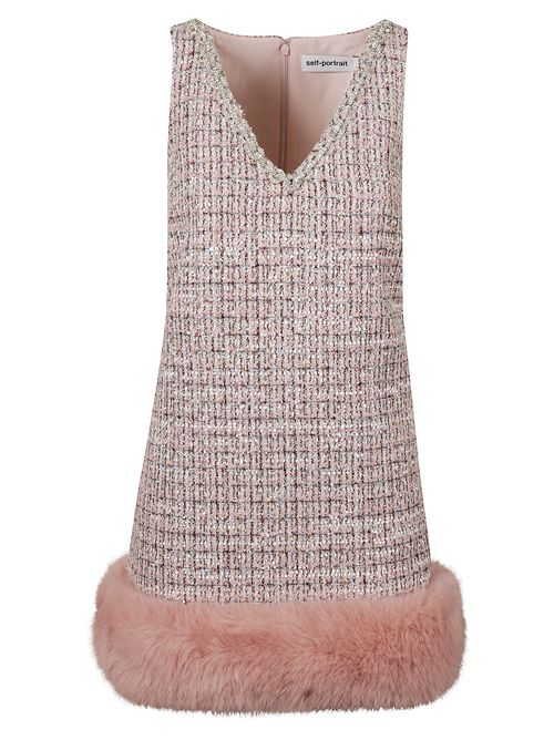Mini dress with bouclé fur hem SELF PORTRAIT | AW25116SAPINK